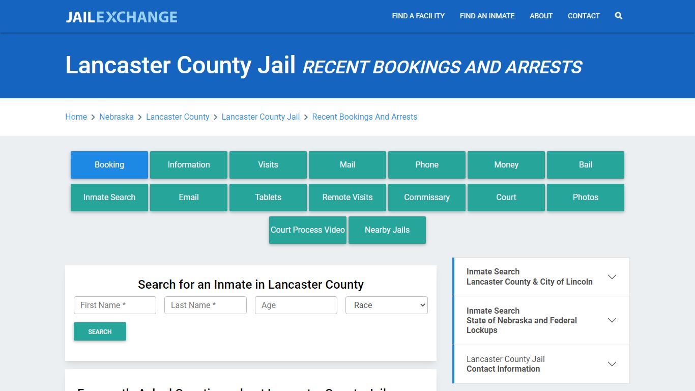 Lancaster County Jail NE Recent Arrests and Bookings